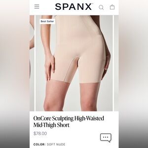 SPANX OnCore Sculpting High-Waisted Mid-Thigh Short in Size D